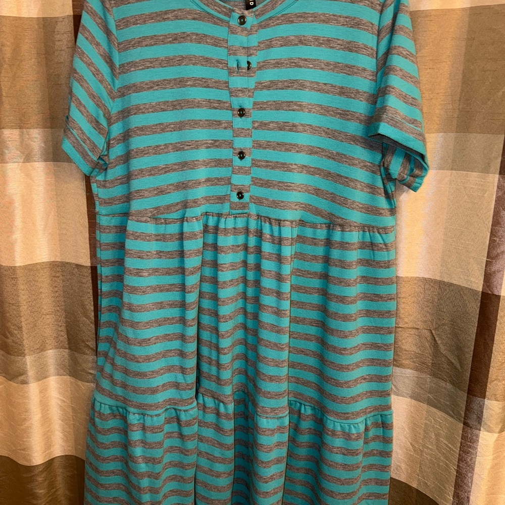Torrid Teal and Gray Striped Button Down Sleep Dress